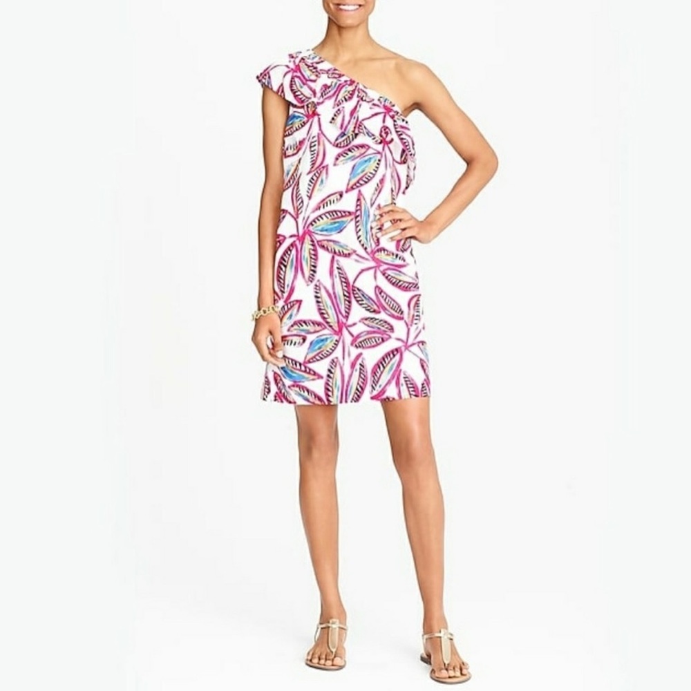 J.CREW TROPICAL FLORAL ONE RUFFLE SHOULDER MINI DRESS SIZE XS
